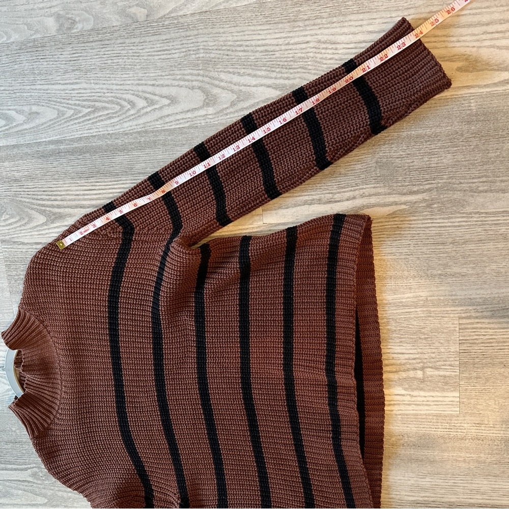 Evereve Brown and Black Striped Mockneck Cotton Sweater Small - Picture 8 of 8